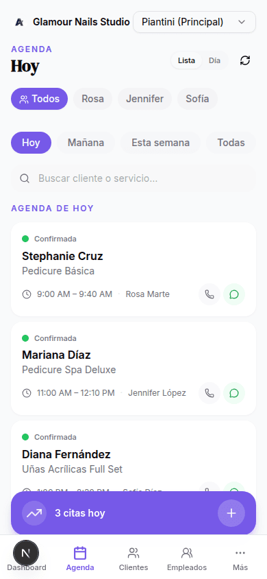 Agenda, clientes y ventas del día en AgenClic